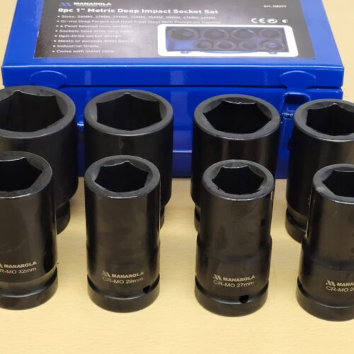 Industrial Grade 8pc 1″ Drive 6 Point Metric Deep Impact Socket Set 26 – 46mm